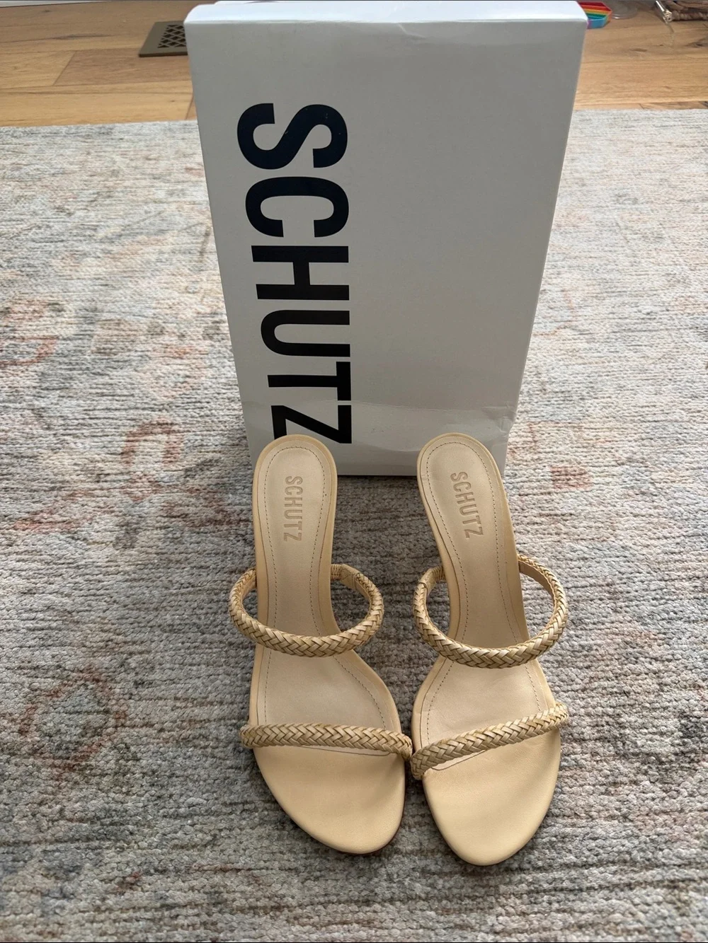 SCHUTZ Taliah Cream Braided Double-Strap Slide Heels